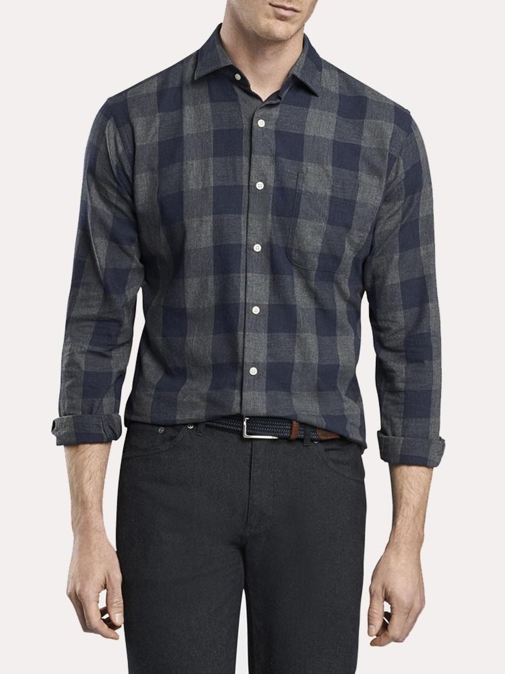 Peter Millar Mountainside Kenton Buffalo Check Shirt Blue Gray Large